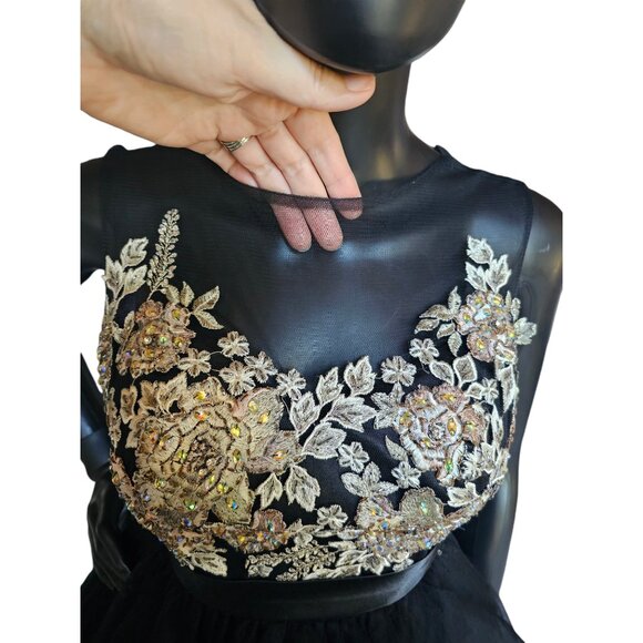 Black/Silver/Gold Embroidered Illusion Full Skirt Party Dress - Mori Lee - Picture 5 of 9